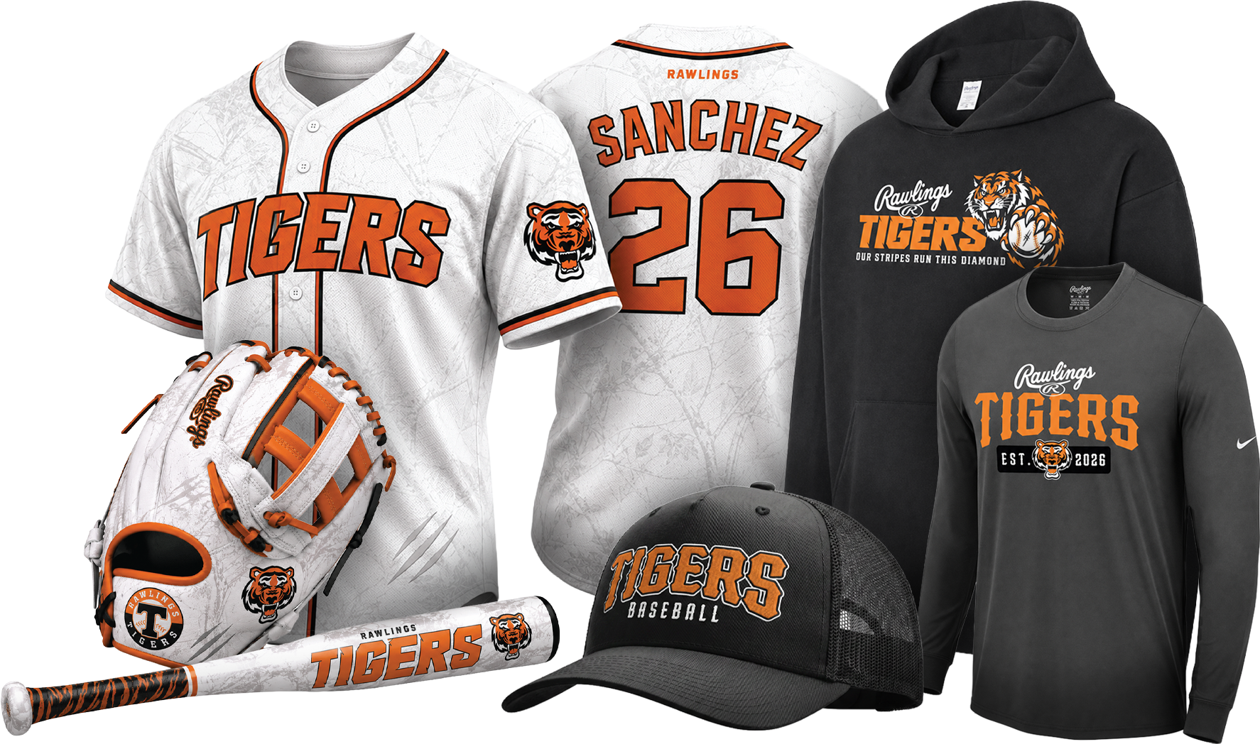 Custom Tigers team apparel set